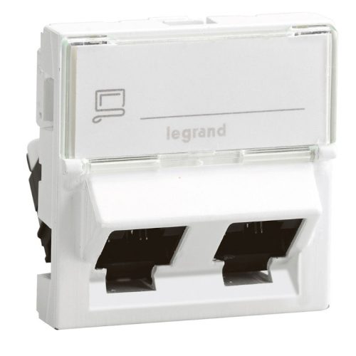 Legrand Program Mosaic RJ45 informatikai csatlakozóaljzat, 2xRJ 45 árnyékolatlan (UTP) Cat6, 2 modul széles, 45 fokban döntött aljzattal, fehér (0765049)