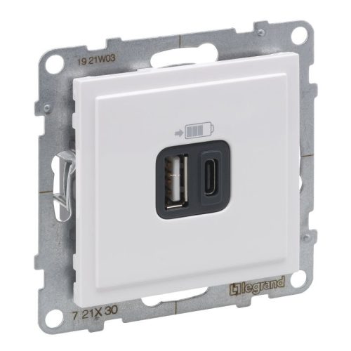 Legrand Suno fehér 2xUSB - A+C csatlakozóaljzat, 3 A - 15 W, keret nélkül 721130