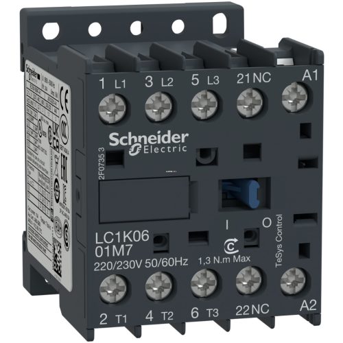 Schneider TeSys AC mágneskapcsoló 6A, AC, 230VAC tekercsfeszültség, 50Hz (LC1K0601P5)