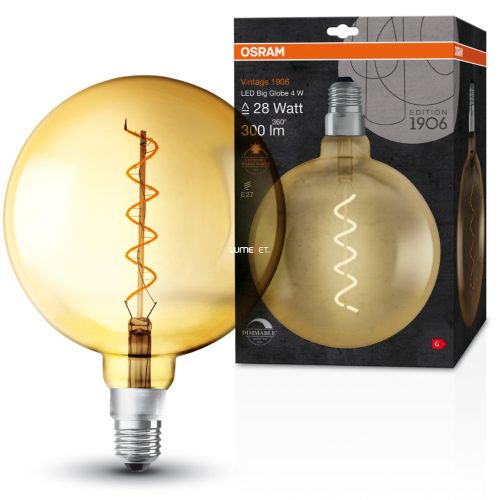 Osram Vintage Big Globe E27 4W 300lm 2000K szabályozható, brostyán - 28W izzó helyett