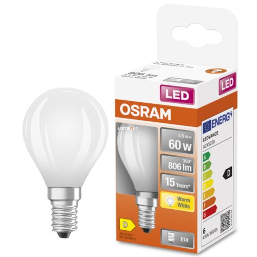 Osram E14 LED Star kisgömb 5,5W 806lm 2700K melegfehér 300° opál - 60W izzó helyett