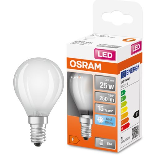 Osram E14 LED Star kisgömb 2,5W 250lm 4000K hidegfehér 300° opál - 25W izzó helyett