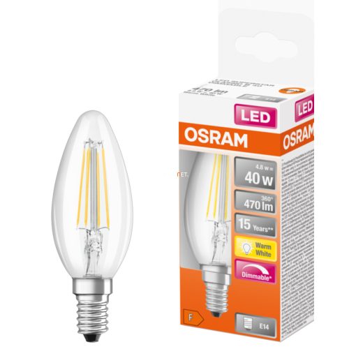 Osram E14 LED SStar gyertya 4,8W 470lm 2700K melegfehér, szabályozható 300° - 40W izzó helyett