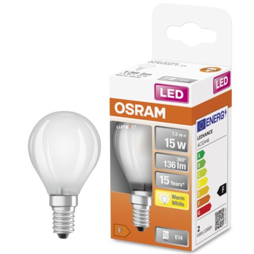 Osram E14 LED Star kisgömb 1,5W 136lm 2700K melegfehér 300° opál - 15W izzó helyett