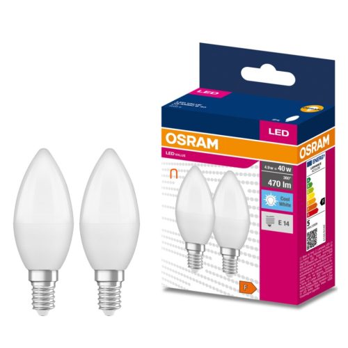 Osram E27 LED Value Classic gyertya fényforrás 4,9W, 470 lm, 4000 K, 40 W izzó helyett (2 darabos)