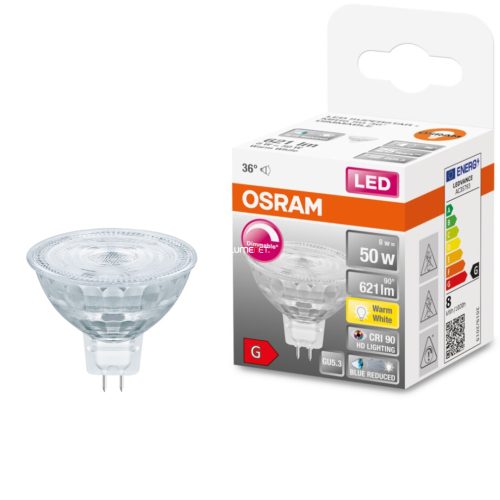 Osram GU5,3 12V LED SStar+ 8W 621lm 2700K melegfehér, szabályozható 36° - 50W izzó helyett