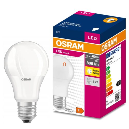 Osram E27 LED Value Classic 4,9W, 806 lm, 3000 K, 60 W izzó helyett