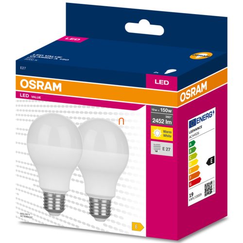 Osram E27 LED Value Classic 19W, 2452 lm, 3000 K, 150 W izzó helyett (2 darabos)