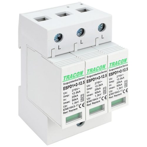 Tracon AC típusú T1+T2 túlfeszültség levezető cserélhető betéttel ESPD1+2-12.5-3P