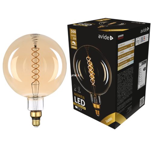 Avide Jumbo E27 óriásgömb filament LED 8W 2400K 500lm, szabályozható