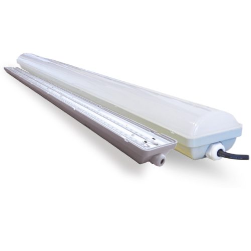 LED Por- és páramentes lámpatest 2x58W méret, 60W 5200lm, 4000K PC búra IP65 DEL1366 180fok,(360xSMD2835)