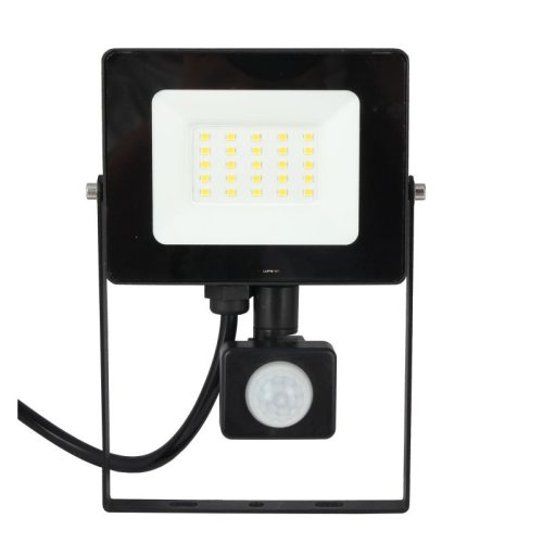 LED reflektor 20W 1600lm, 120 fokos mozgásérzékelővel, 4000K, 30x SMD2835 LED, lapos, fekete DEL1714