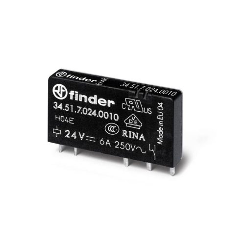 Finder ultravékony printrelé 1CO(váltó) 6A 24V DC érzékeny 34.51.7.024.0000