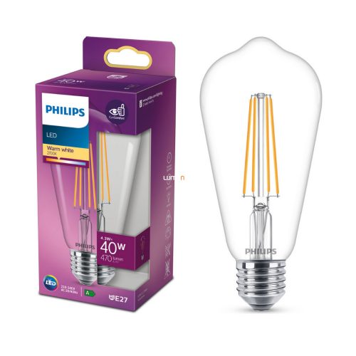 Philips E27 LED Edison 4,3W 470lm 2700K meleg fehér - 40W izzó helyett