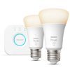 Philips Hue White 9,5W 2700K E27 LED fényforrás, 2db/csomag + Hue Bridge