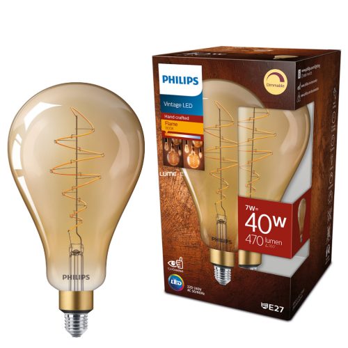 Philips E27 Vintage-Gold LED 7W 470lm 1800K melegfehér, szabályozható, D160mm - 40W izzó helyett