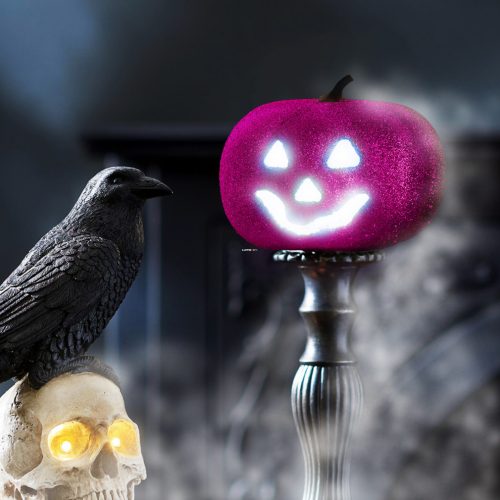 Halloween-i RGB LED dekor - habszivacs tök - lila - 11 cm