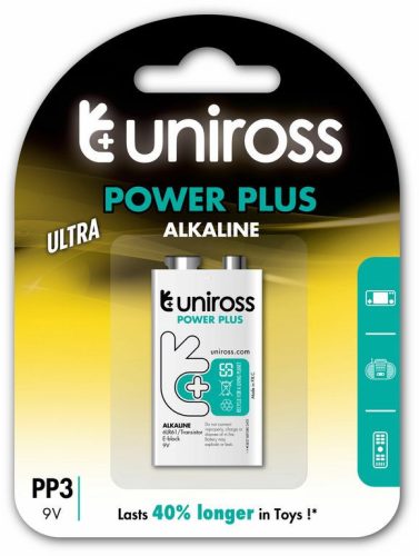 Uniross Alkáli 9V Elem (6LR61) B1, Power Plus