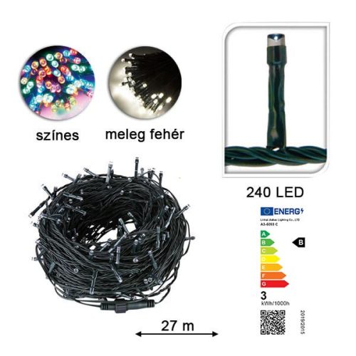 LED fényfüzér 240 LED-es, melegfehér