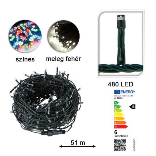 LED fényfüzér 480 LED-es, melegfehér