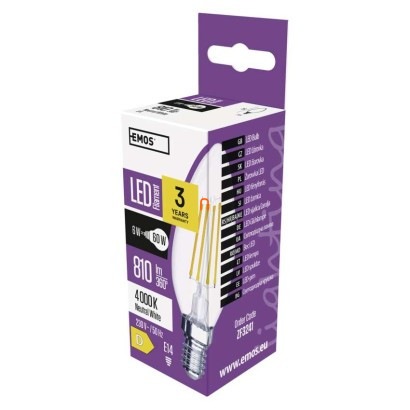 LED izzó Filament gyertya / E14 / 6 W (60 W) / 810 lm / természetes fehér