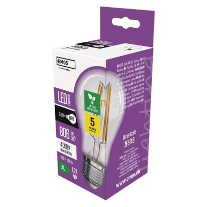 LED izzó Filament A60 / E27 / 3,8 W (60 W) / 806 lm / természetes fehér